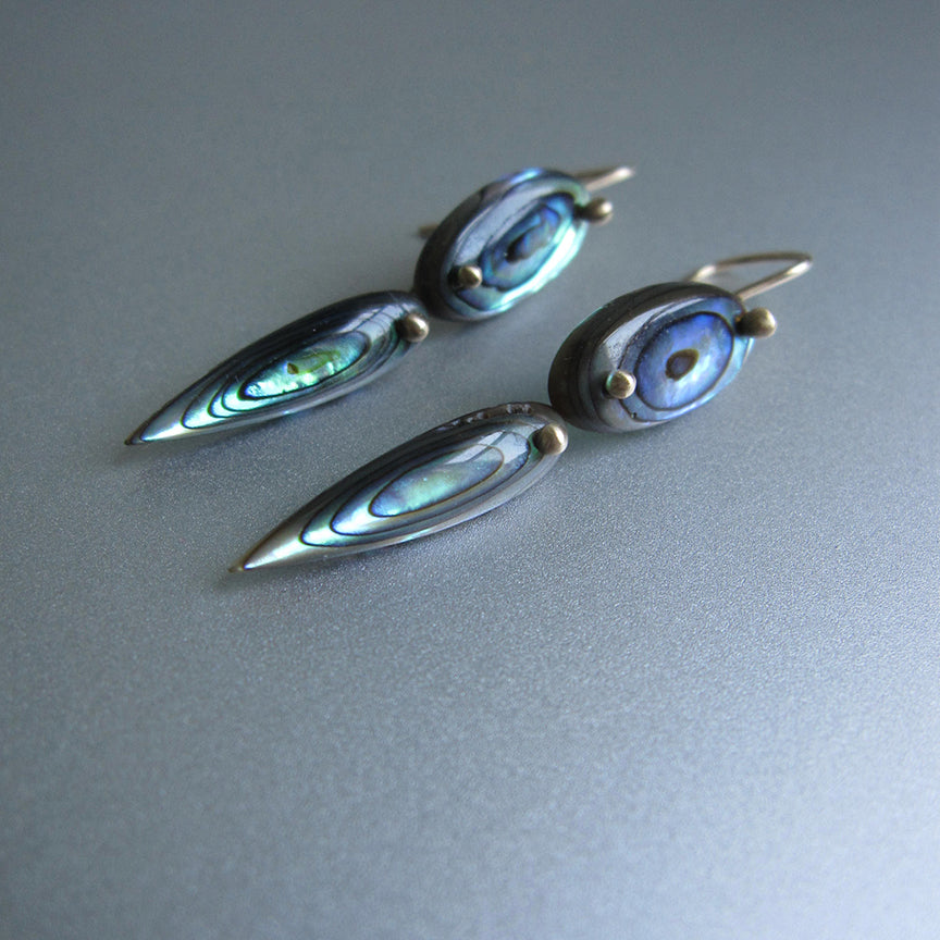 rainbow abalone double drop solid 14k gold earrings3