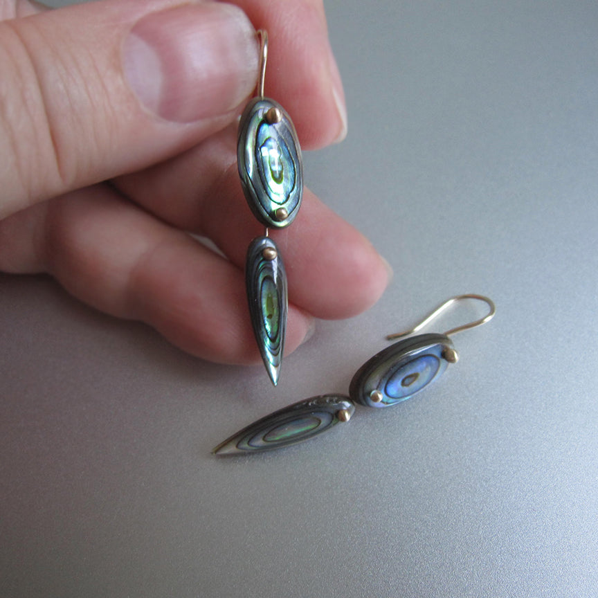 rainbow abalone double drop solid 14k gold earrings5
