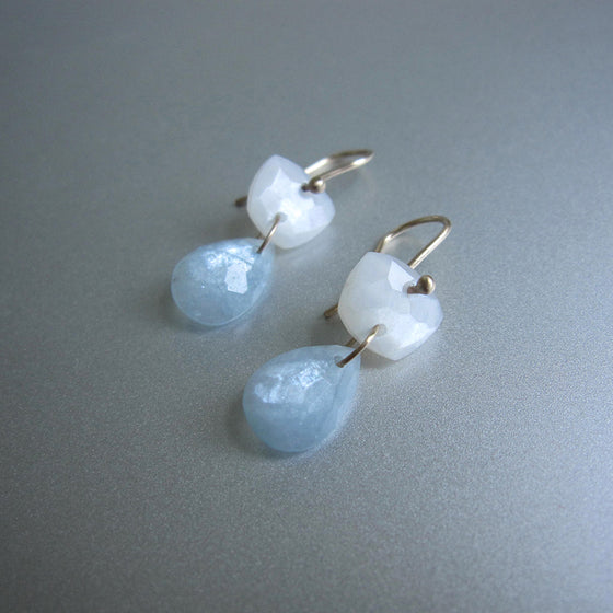 moonstone and aquamarine double drops solid 14k gold earrings