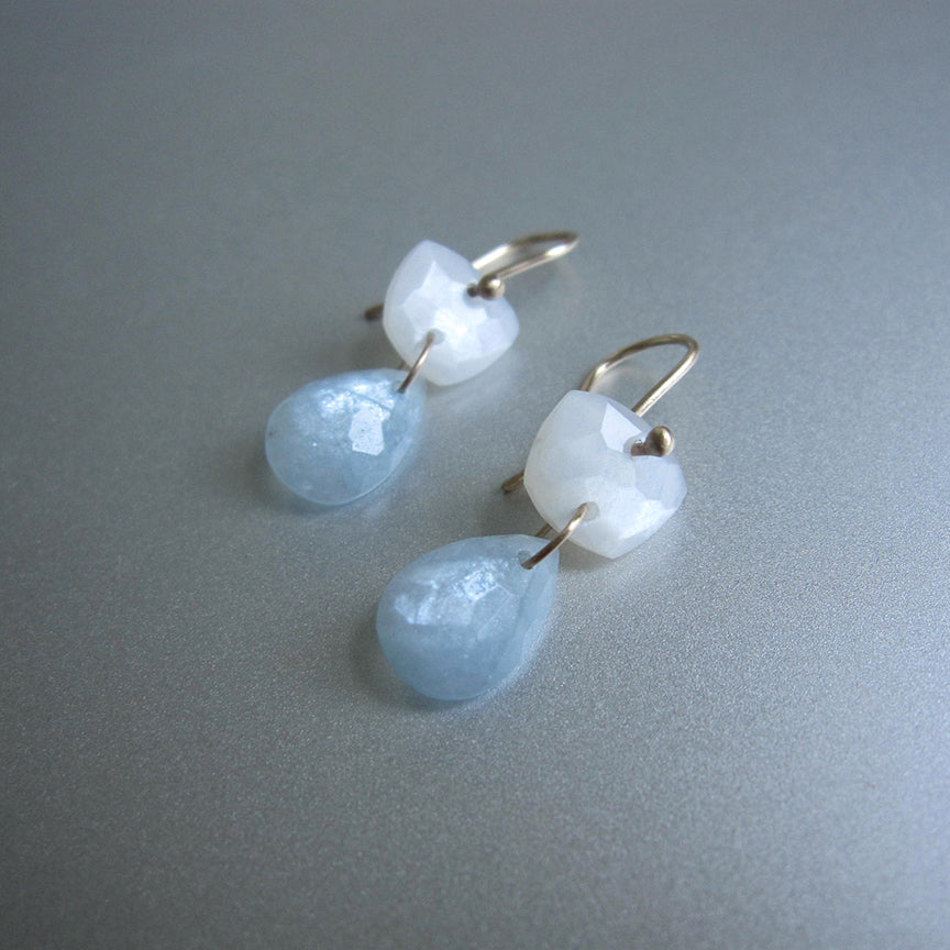 moonstone and aquamarine double drops solid 14k gold earrings