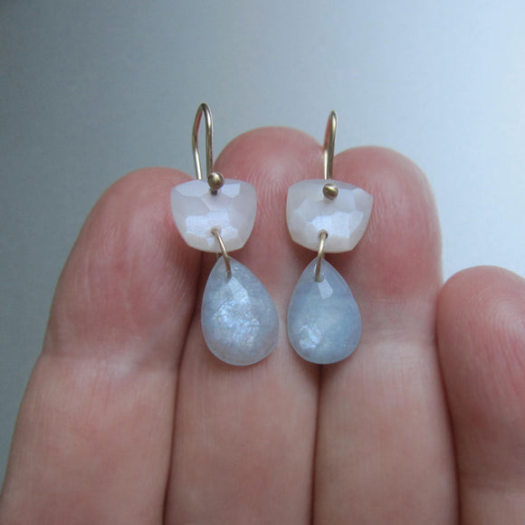 moonstone and aquamarine double drops solid 14k gold earrings