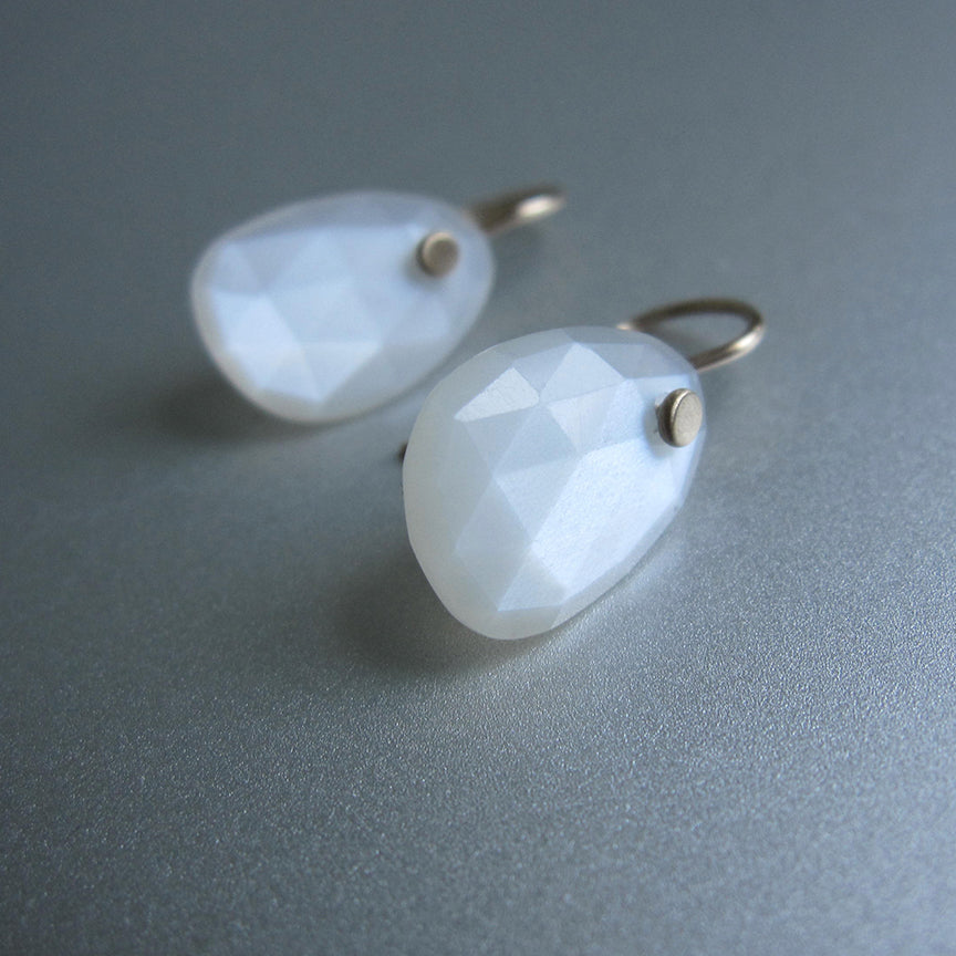 small white moonstone faceted drops solid 14k gold earrings