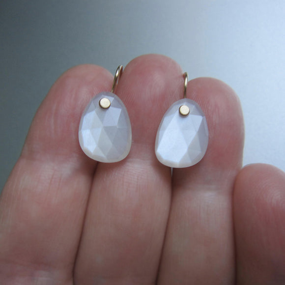 small white moonstone faceted drops solid 14k gold earrings