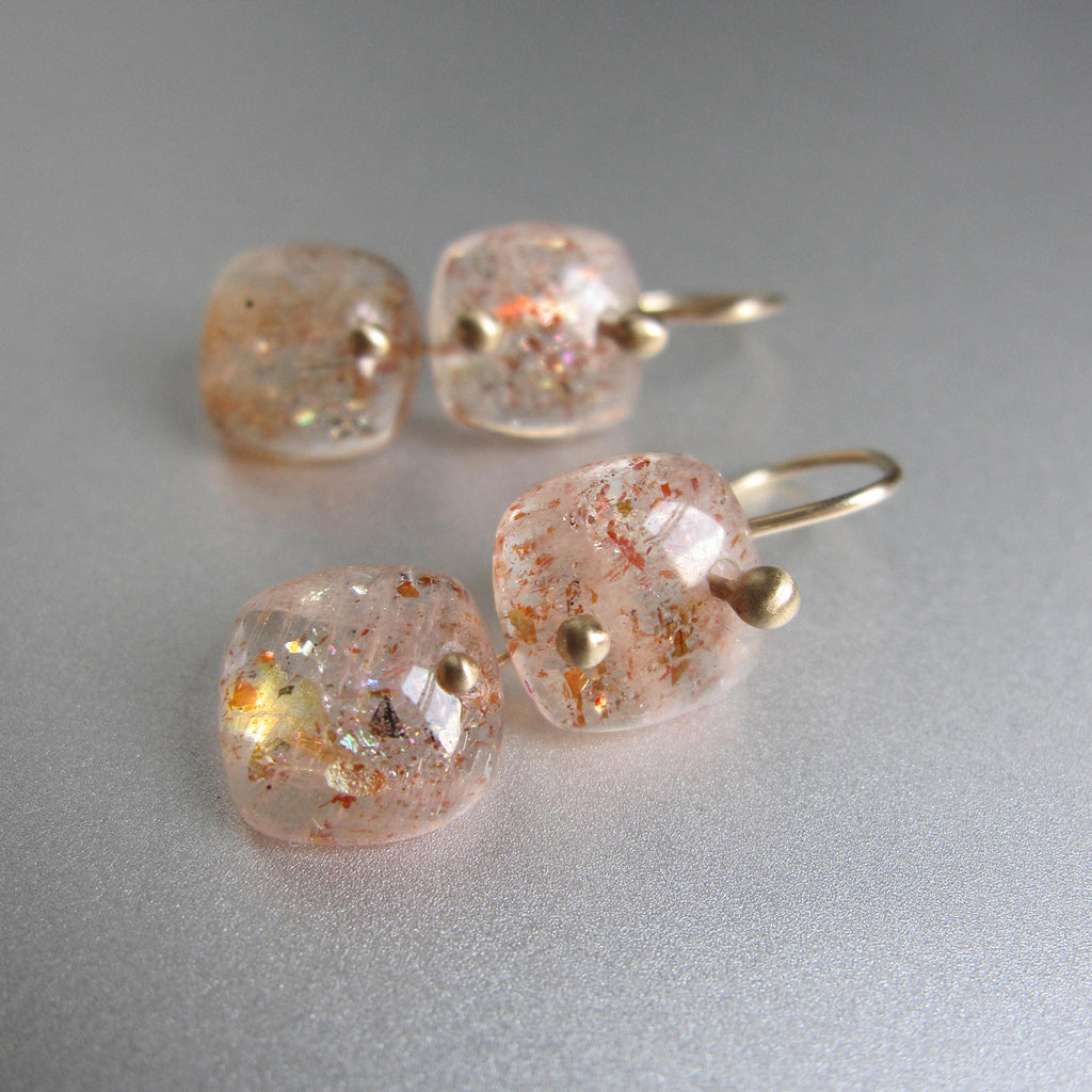 sunstone smooth cushion double drops solid 14k gold earrings2