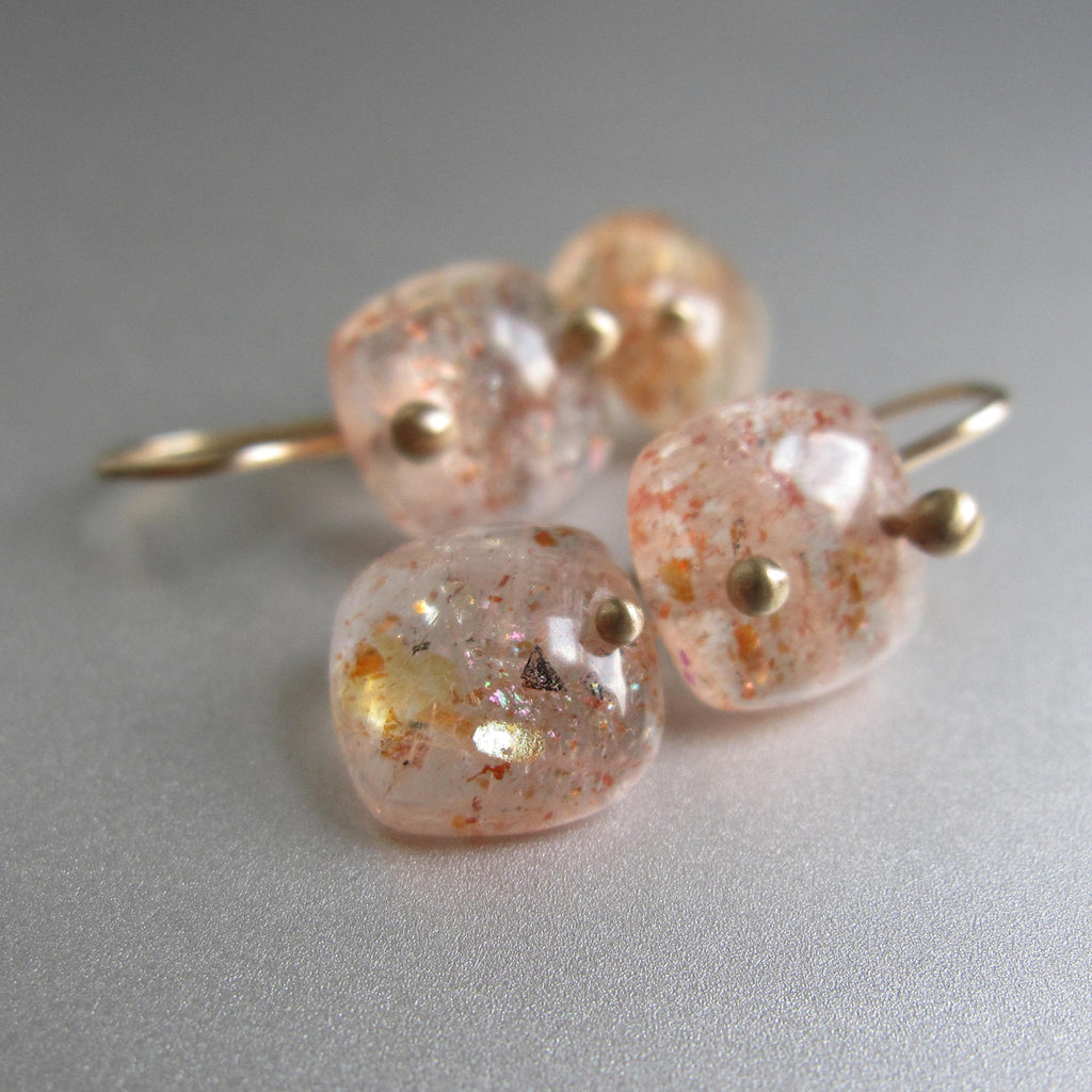 sunstone smooth cushion double drops solid 14k gold earrings4