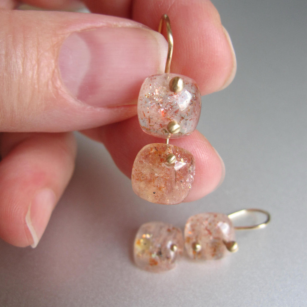 sunstone smooth cushion double drops solid 14k gold earrings6