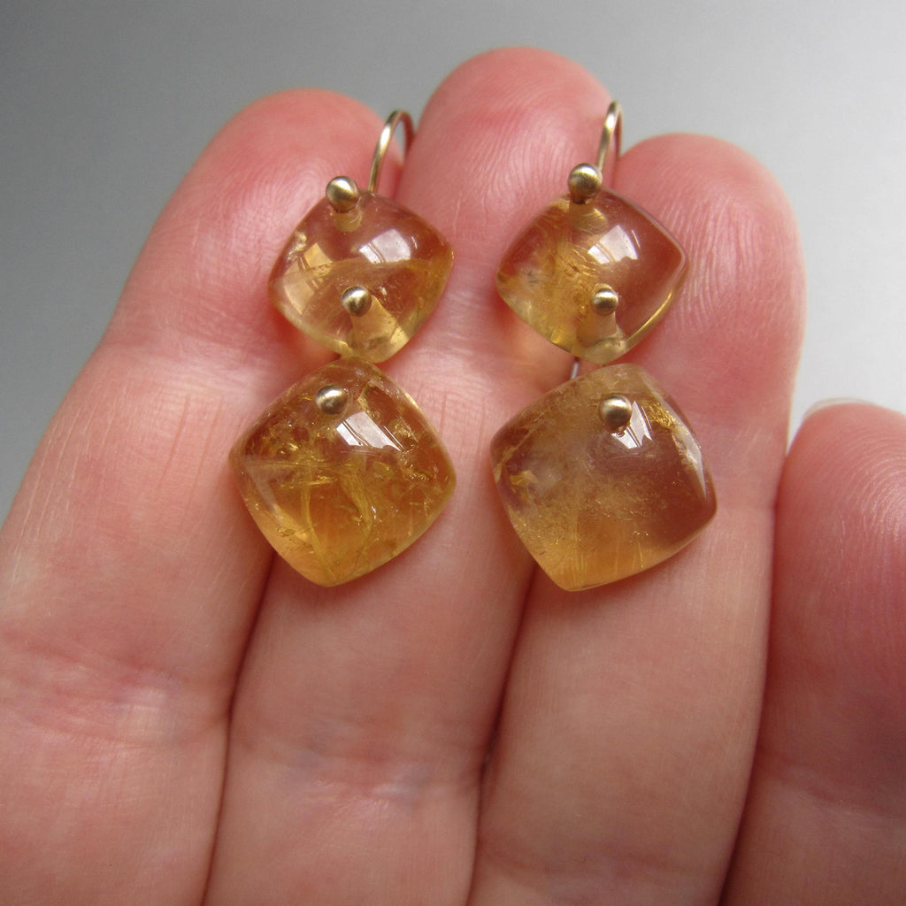 citrine cushion diamond double drops solid 14k gold earrings5