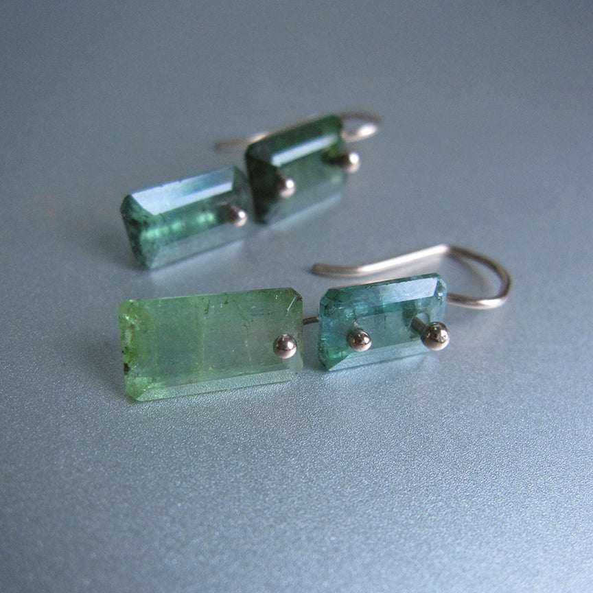mismatched green tourmaline double baguette solid 14k rose gold earrings3