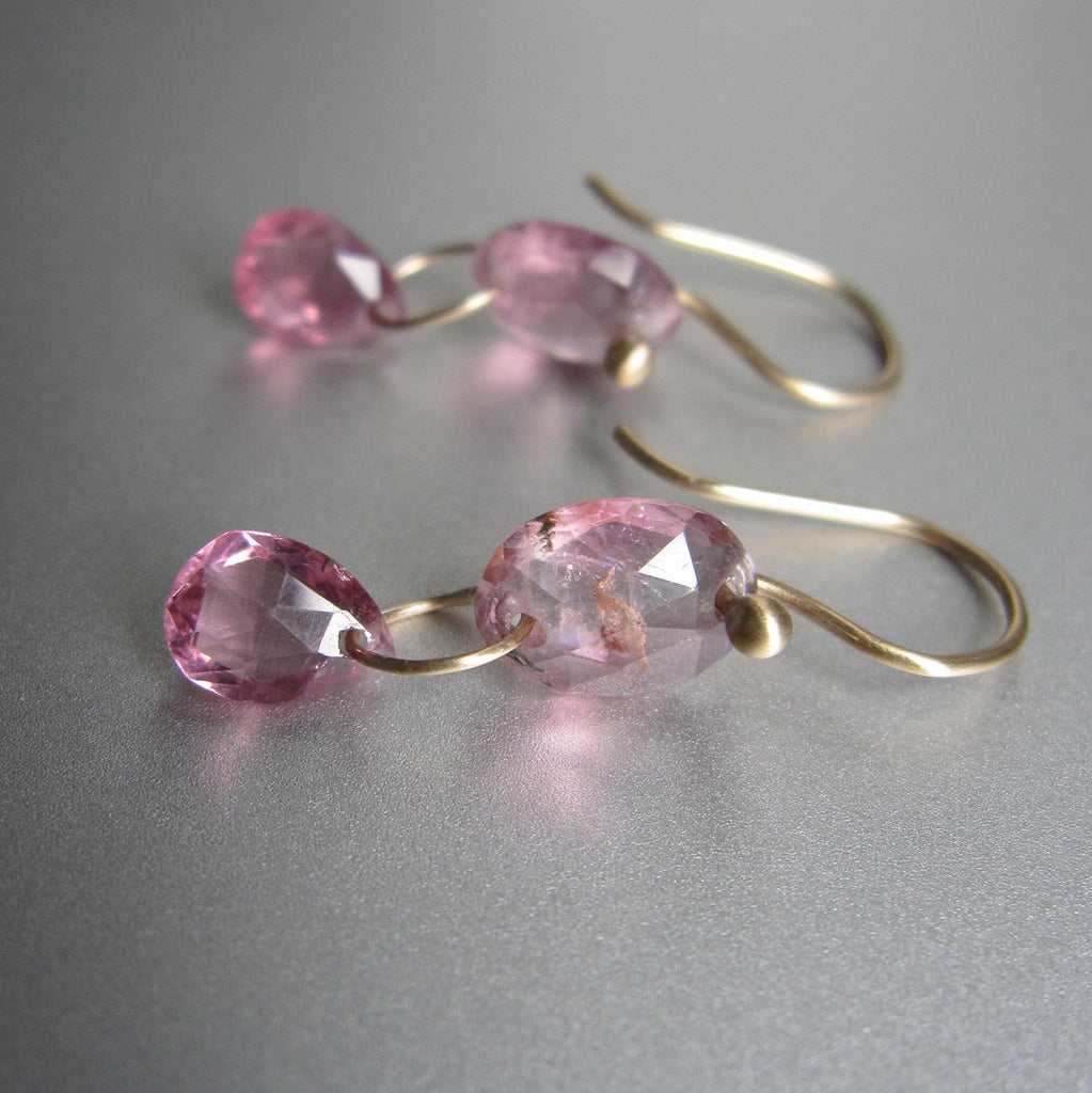 small pink tourmaline double drops solid 14k gold earrings2