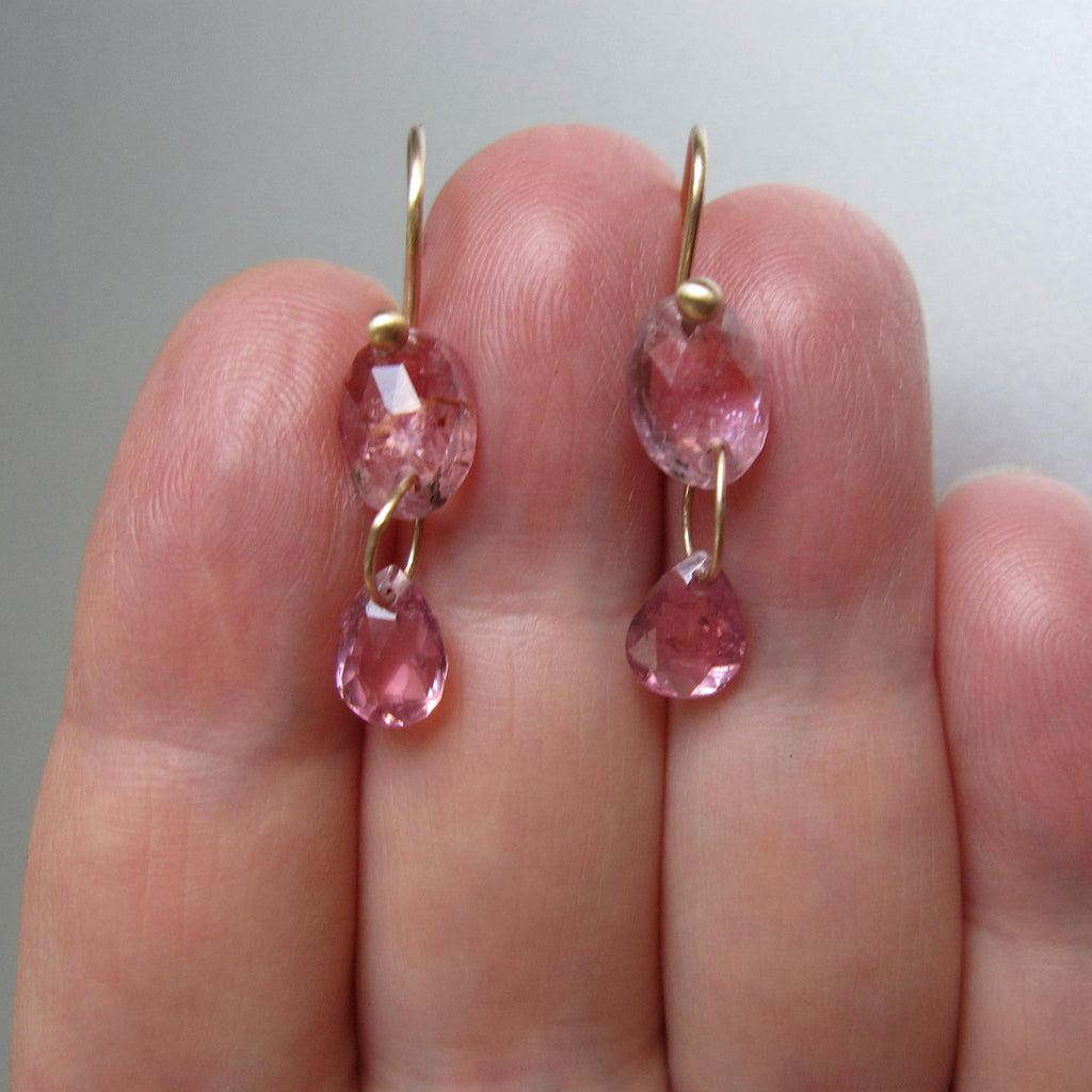 small pink tourmaline double drops solid 14k gold earrings5