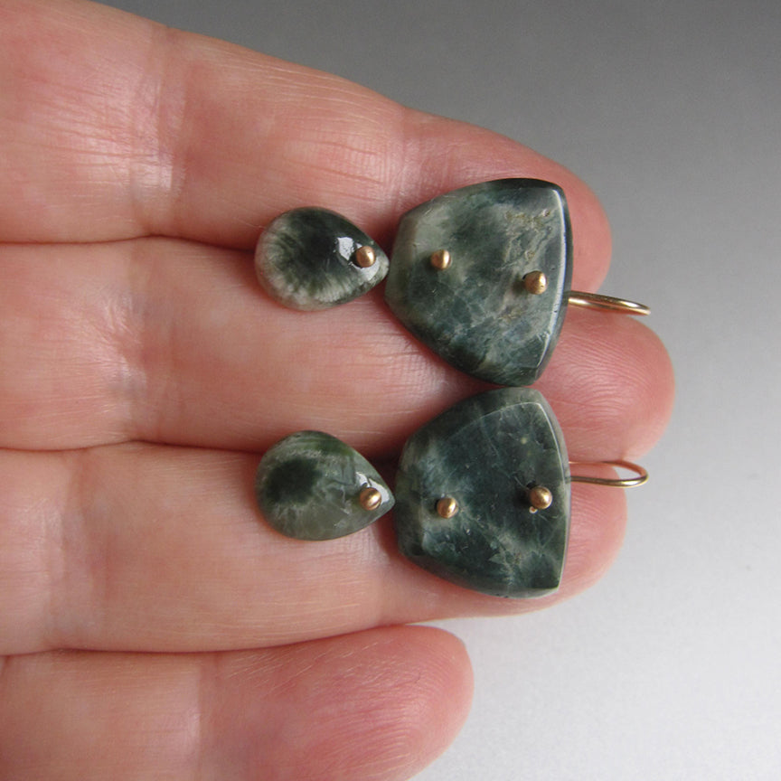 green ocean jasper double drops solid 14k gold earrings5