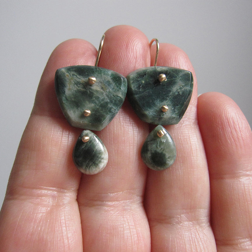 green ocean jasper double drops solid 14k gold earrings6