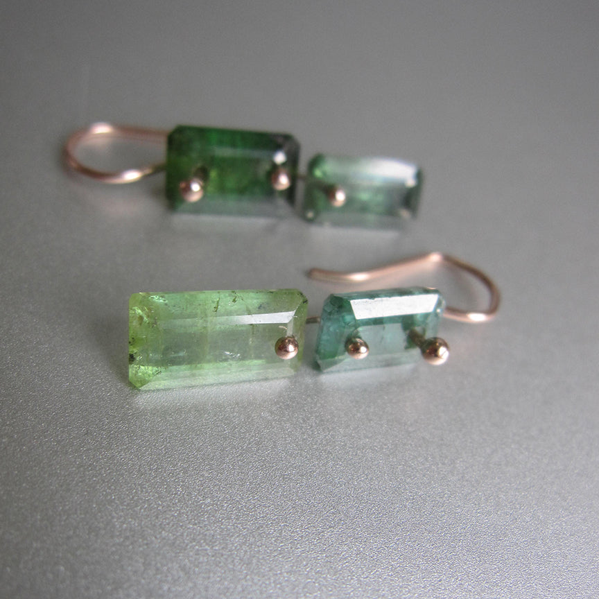 mismatched green tourmaline double baguette solid 14k rose gold earrings4