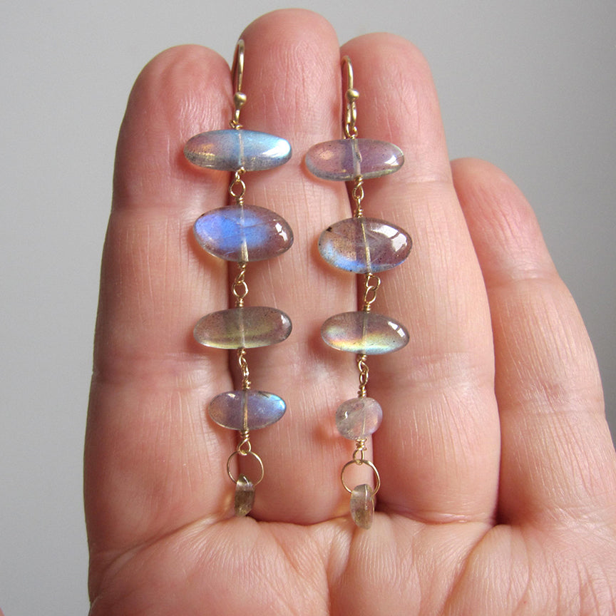 Five stone labradorite fishbone solid 14k gold earrings5
