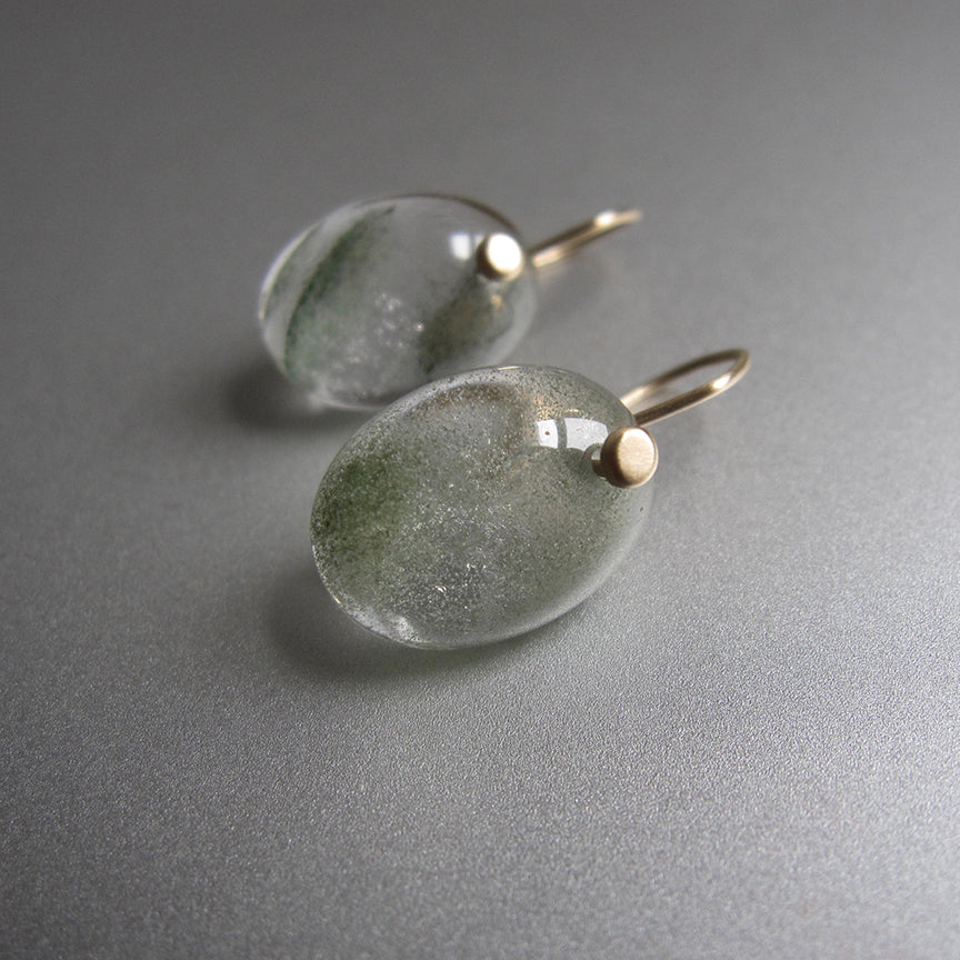 green lodolite included quartz smooth oval cabochon drops solid 14k gold earrings5