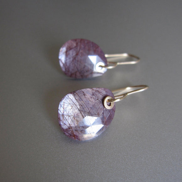 rose cut pink sapphire slices solid 14k gold earrings