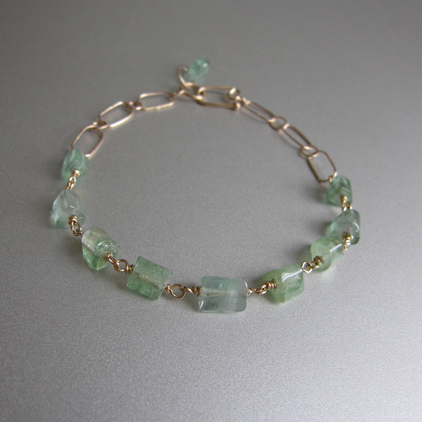 light green tourmaline crystal nugget solid 14k gold bracelet2