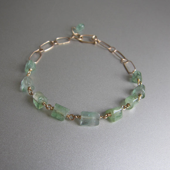 light green tourmaline crystal nugget solid 14k gold bracelet