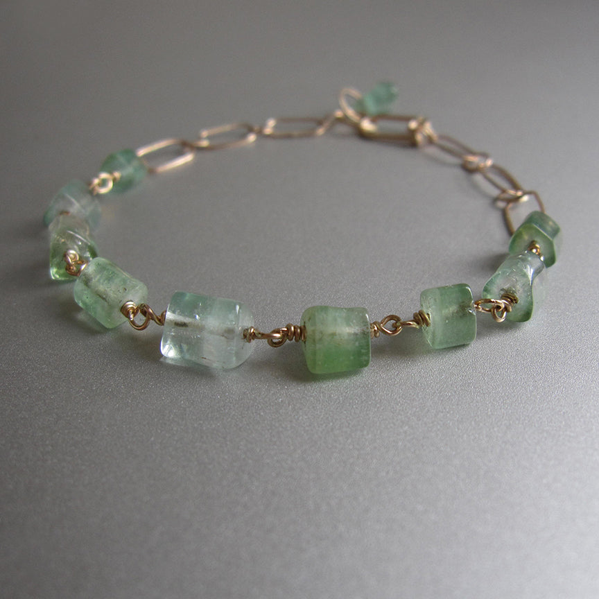 light green tourmaline crystal nugget solid 14k gold bracelet3