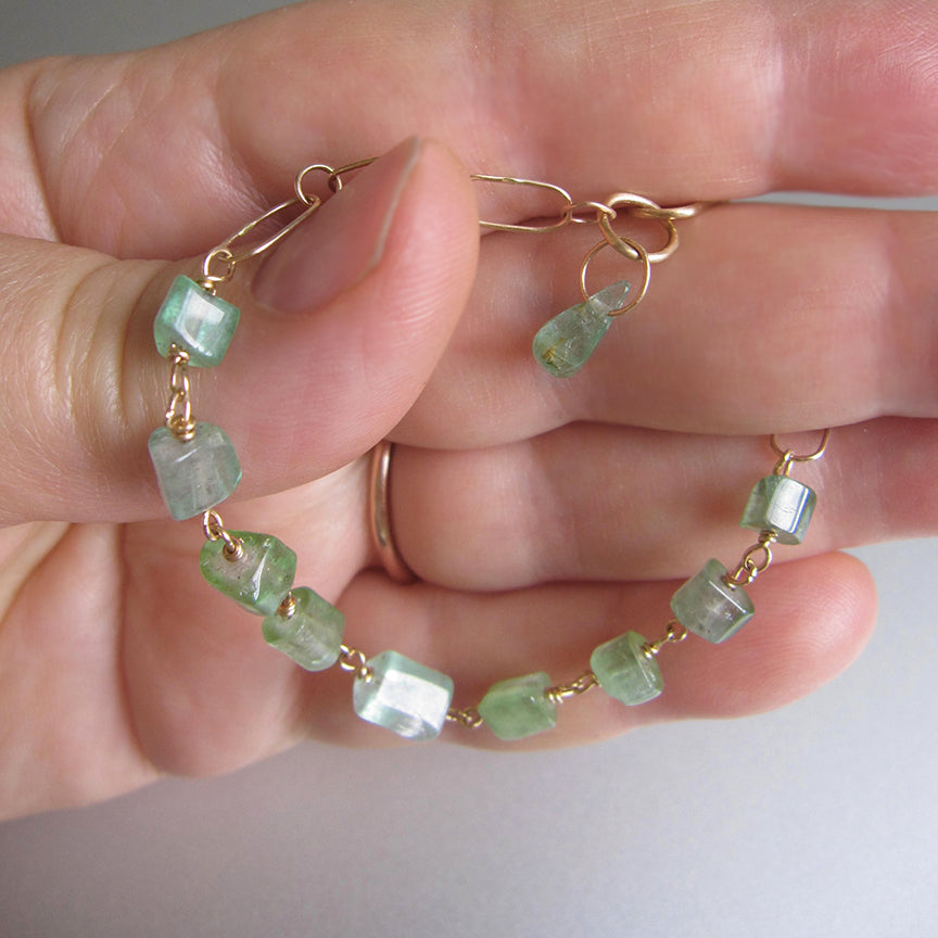 light green tourmaline crystal nugget solid 14k gold bracelet6