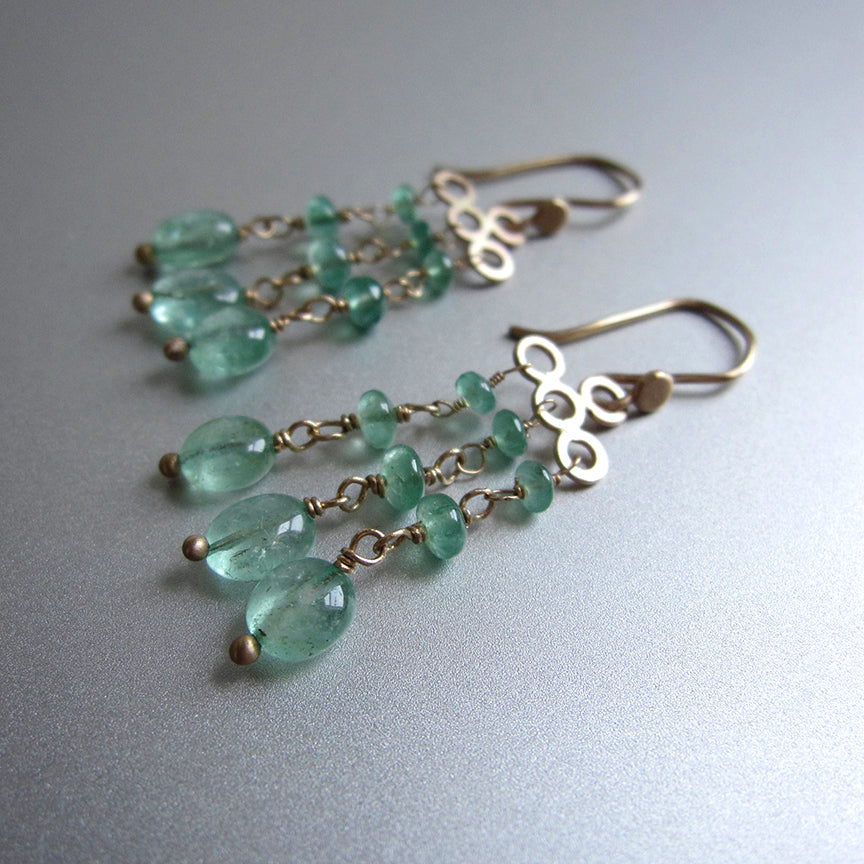 Smooth emerald multi drop chandeliers solid 14k gold earrings3