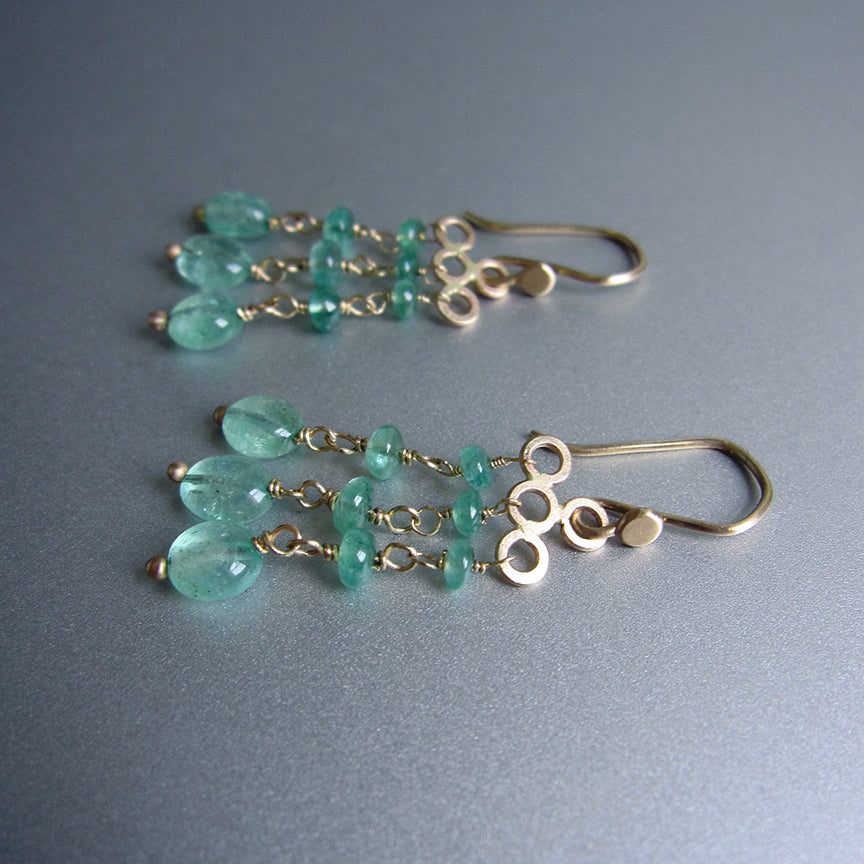 Smooth emerald multi drop chandeliers solid 14k gold earrings