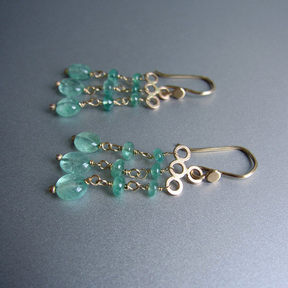 Smooth emerald multi drop chandeliers solid 14k gold earrings