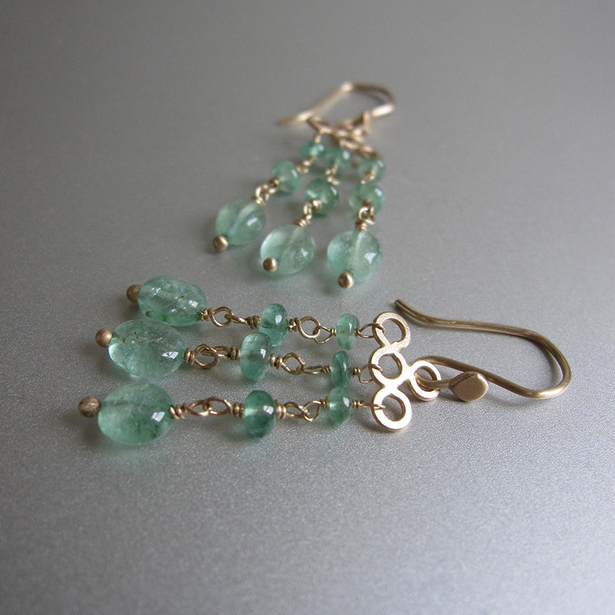 Smooth emerald multi drop chandeliers solid 14k gold earrings5
