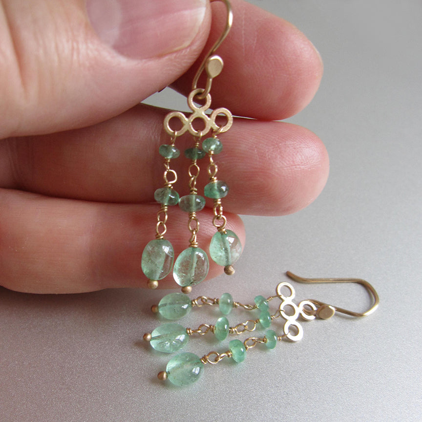 Smooth emerald multi drop chandeliers solid 14k gold earrings4