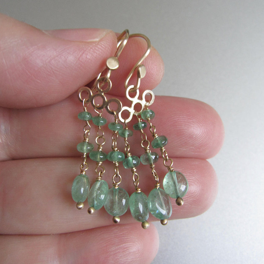 Smooth emerald multi drop chandeliers solid 14k gold earrings2
