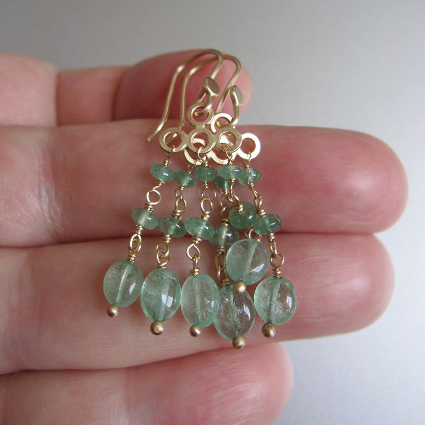 Smooth emerald multi drop chandeliers solid 14k gold earrings6
