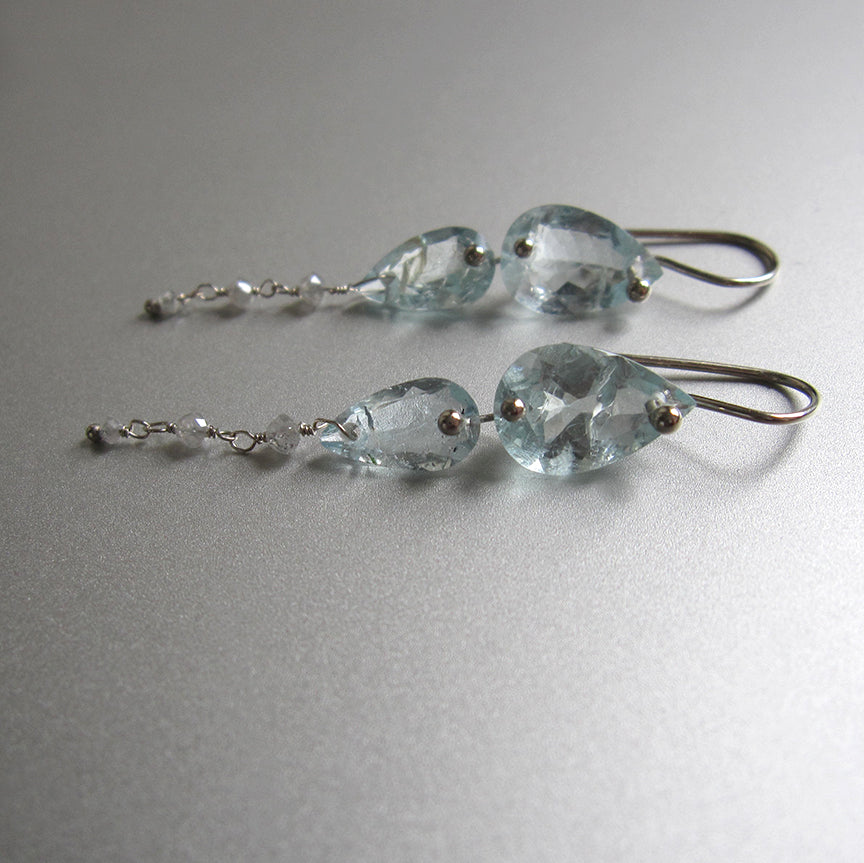 aquamarine double drop with gray diamond beads solid 14k white gold earrings6