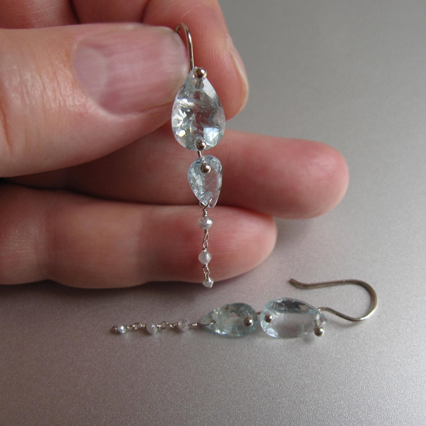 aquamarine double drop with gray diamond beads solid 14k white gold earrings8