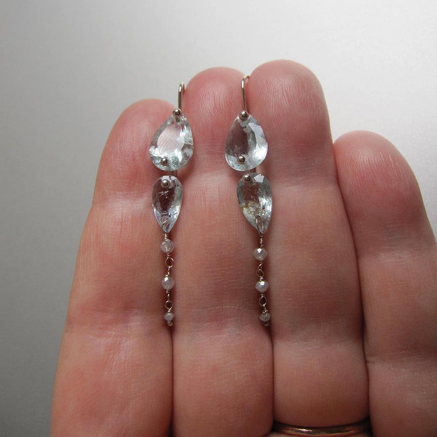aquamarine double drop with gray diamond beads solid 14k white gold earrings2