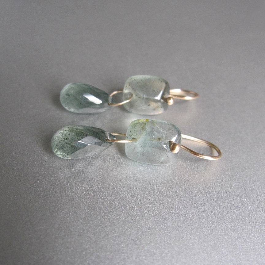 moss aquamarine double drops solid 14k gold earrings