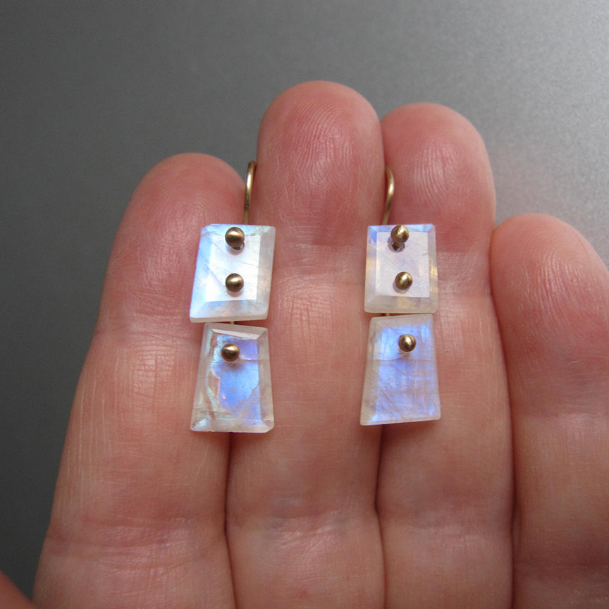 mismatched rainbow moonstone slice double drops solid 14k gold earrings4