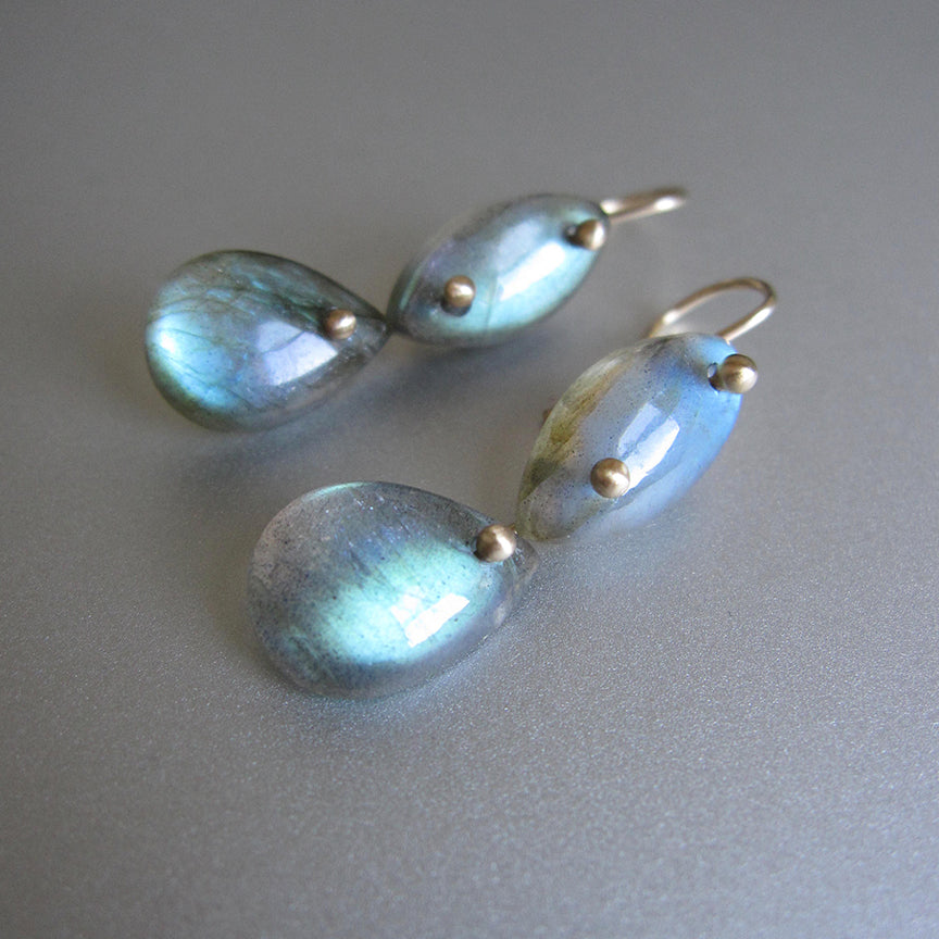 labradorite marquise and drop double drops solid 14k gold earrings