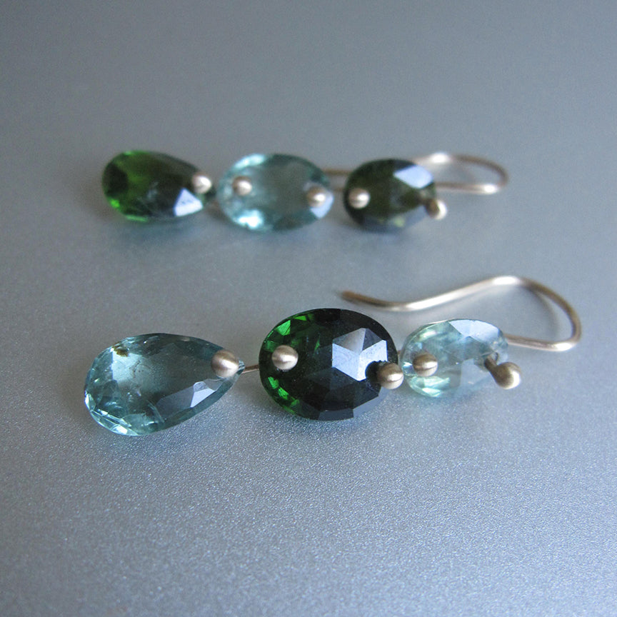 blue and green tourmaline oval and drop triple drops solid 14k gold earrings6