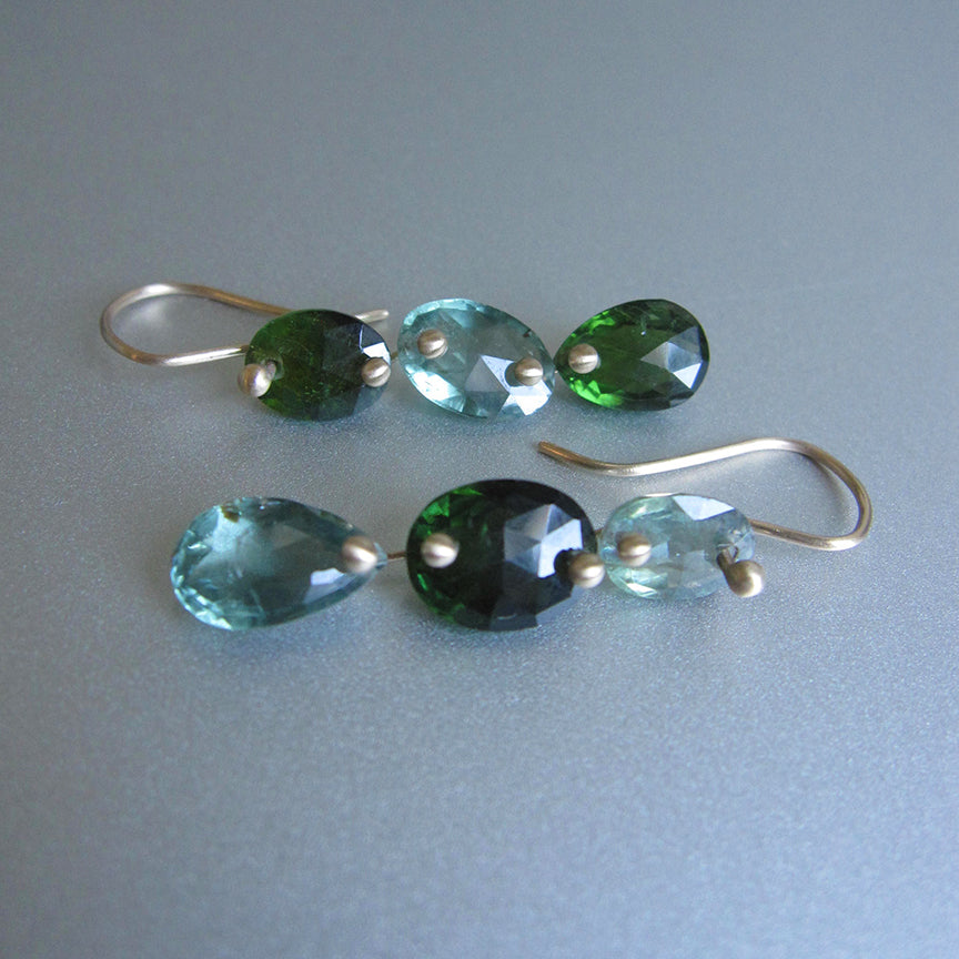 blue and green tourmaline oval and drop triple drops solid 14k gold earrings4