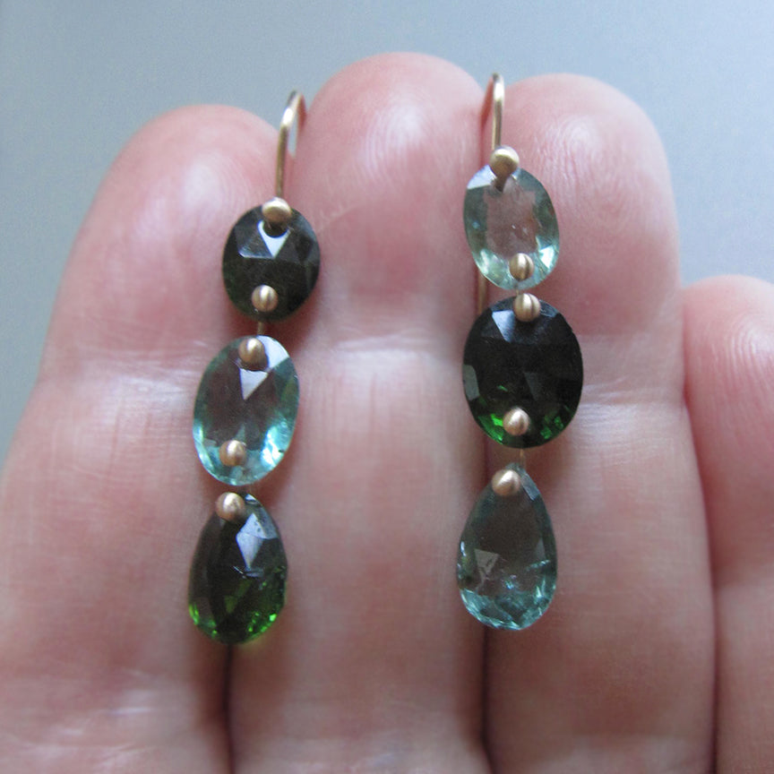 blue and green tourmaline oval and drop triple drops solid 14k gold earrings3