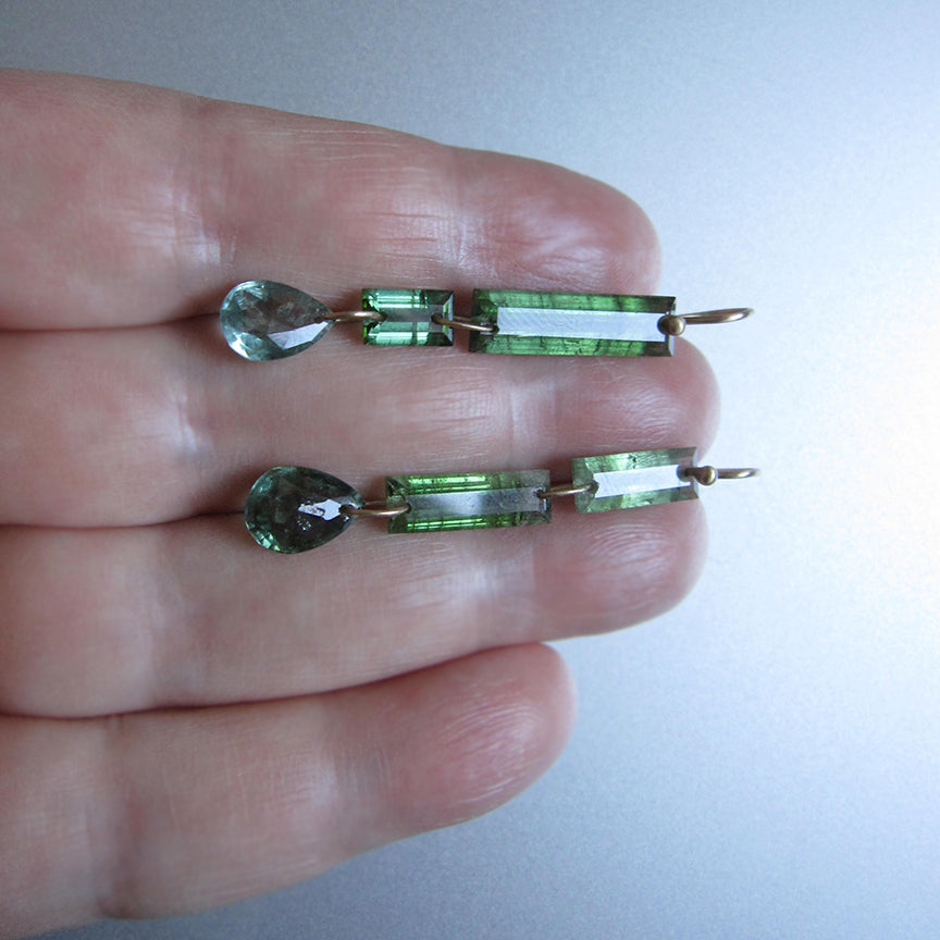 mismatched blue green tourmaline triple drops solid 14k gold earrings5