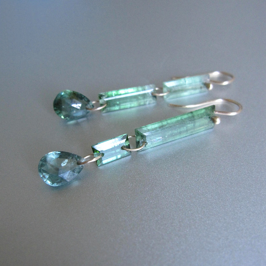 mismatched blue green tourmaline triple drops solid 14k gold earrings4