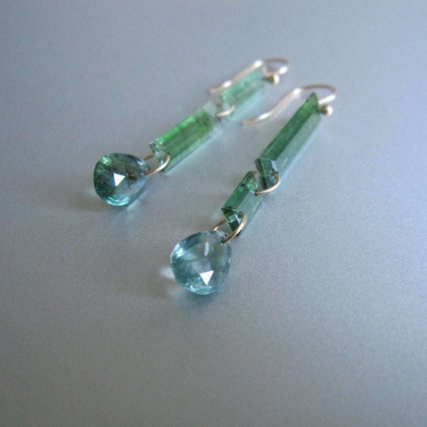 mismatched blue green tourmaline triple drops solid 14k gold earrings3