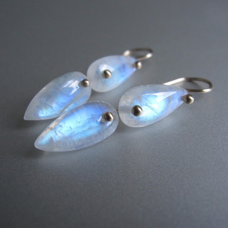Rainbow Moonstone, Smooth Double Drops, Solid 14k Gold Earrings3