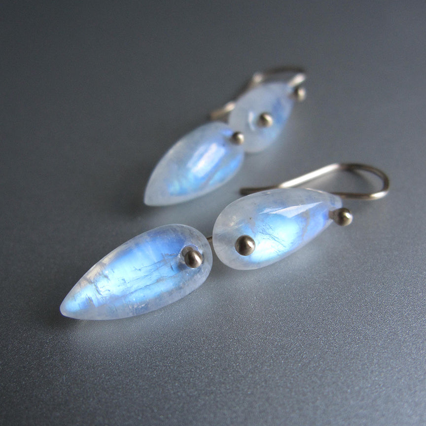 Rainbow Moonstone, Smooth Double Drops, Solid 14k Gold Earrings5
