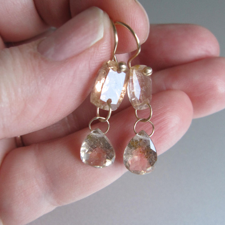 Reserved for Whitney --- Imperial Topaz, Double Ring Cut Drops, Solid 14k Gold Drop Earrings