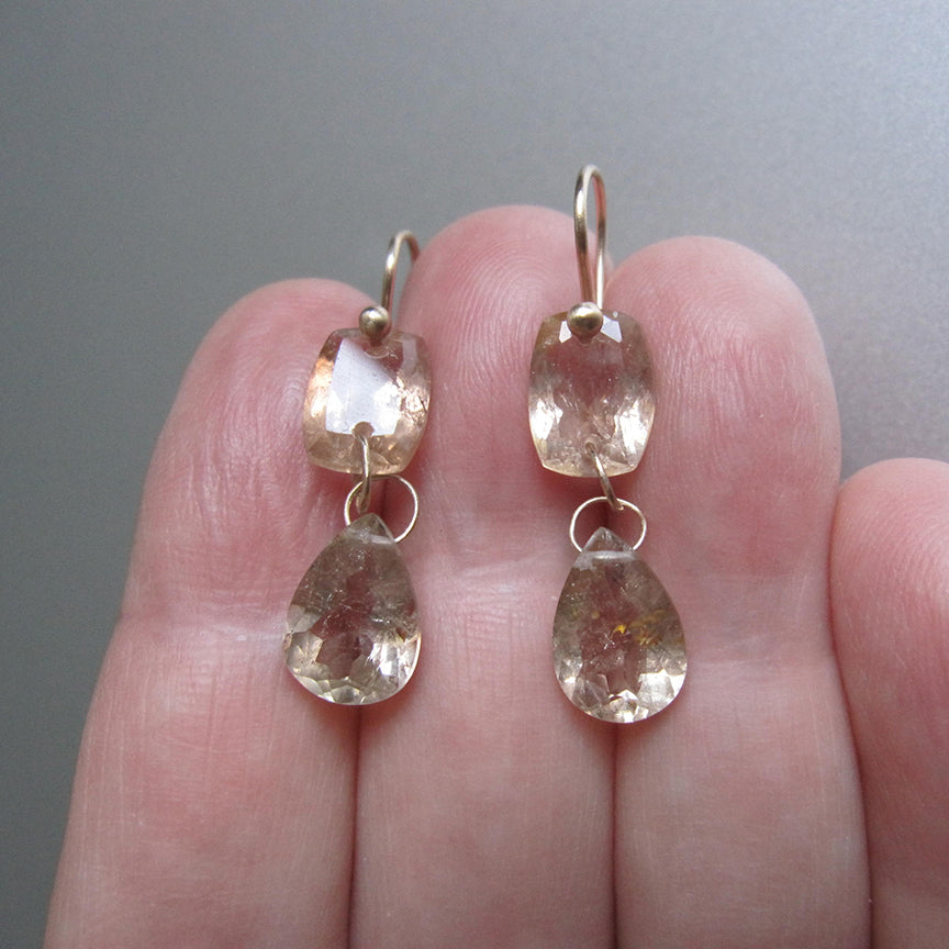 Reserved for Whitney --- Imperial Topaz, Double Ring Cut Drops, Solid 14k Gold Drop Earrings