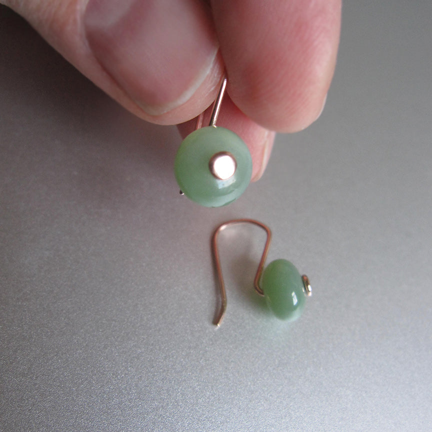 light green nephrite jade button drops solid 14k rose gold earrings2