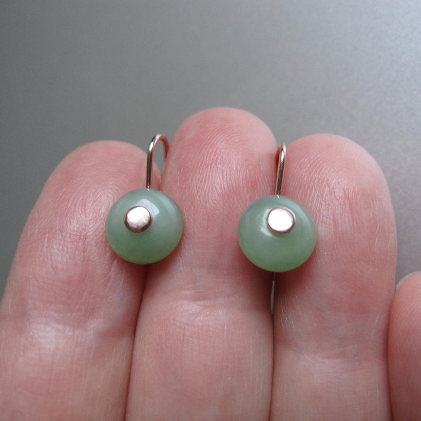 light green nephrite jade button drops solid 14k rose gold earrings6