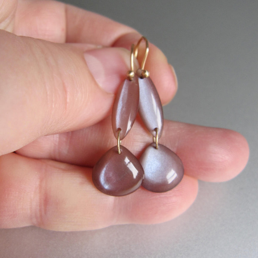 chocolate moonstone double drops solid 14k gold earrings6